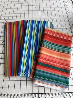 Michael Miller Fabric + 2 Stripe Cotton Pieces Lot Colorful Quilting Apparel
